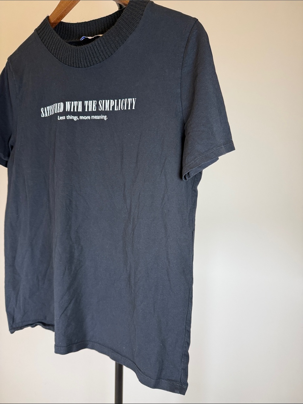 Zara Black Minimalist Slogan Graphic Tee Ribbed Neck Short Sleeve | Size L - Picture 4 of 9